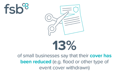 <center>[Image Text] 13% of small businesses say that their cover has been reduced (e.g flood or other type of event cover withdrawn)</center>