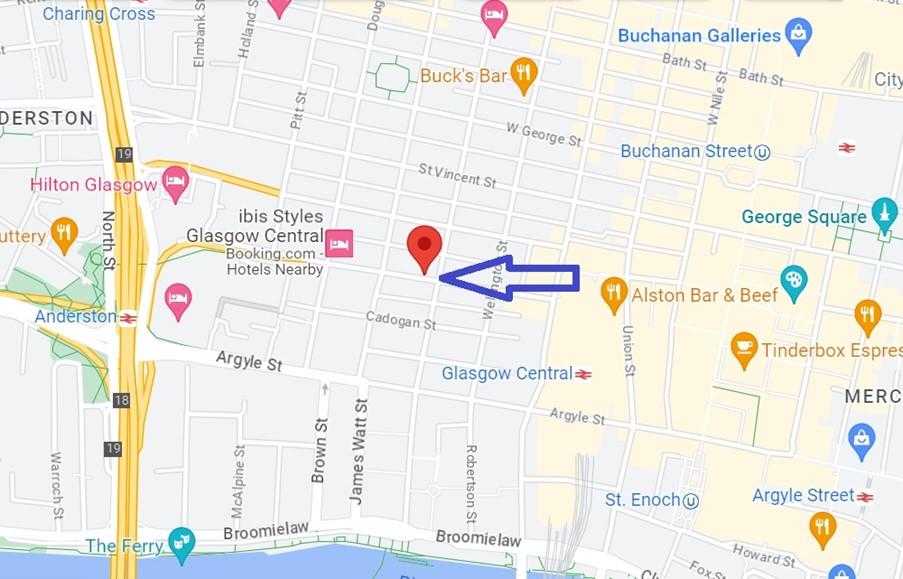 map highlighting the location of FSB's Glasgow office