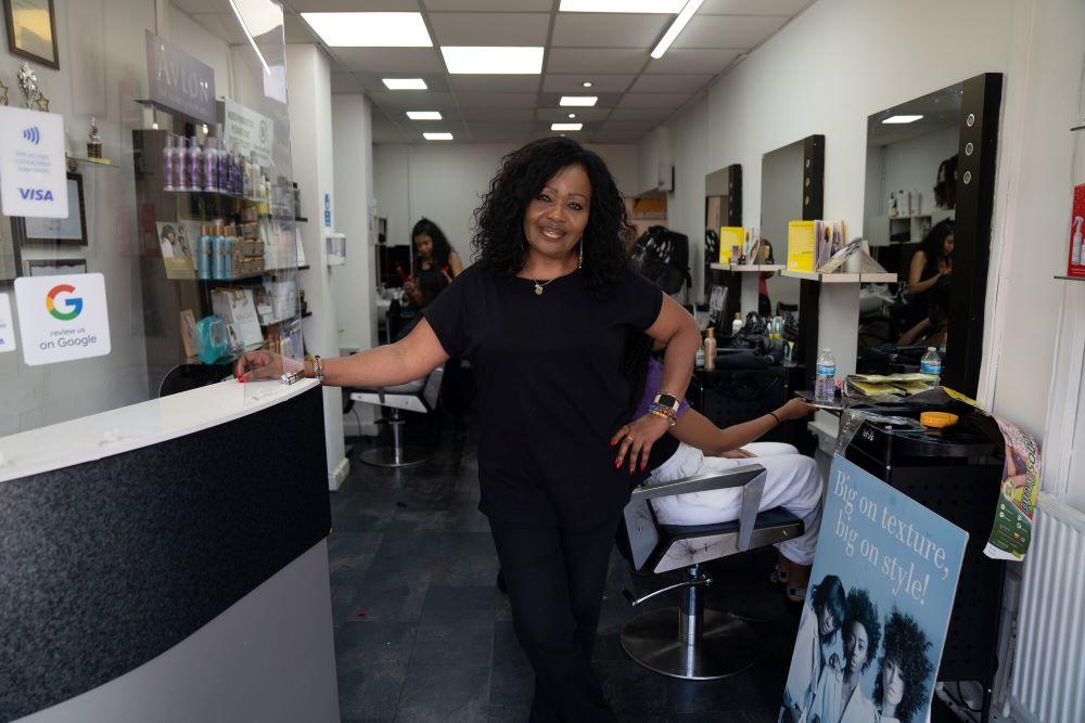 Woman smiling in a hair salon