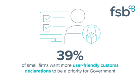 <center>[Image text]39%
of small firms want more
user-friendly customs
declarations to be a priority
for Government
 </center>