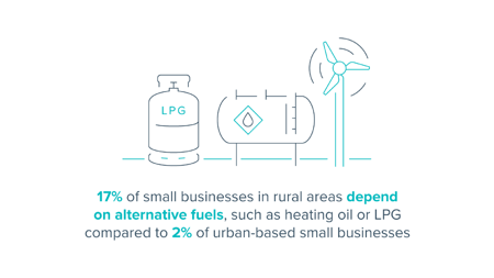 <center>[Image text] 17% of small businesses in rural areas depend on alternative fuels, such as heating oil or LPG compared to 2% of urban-based small businesses
 </center>